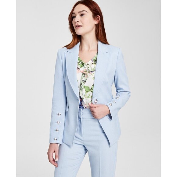 Tahari ASL Women's One-Button Peak-Lapel Twill Blazer Blue Size 12 MSRP $159
